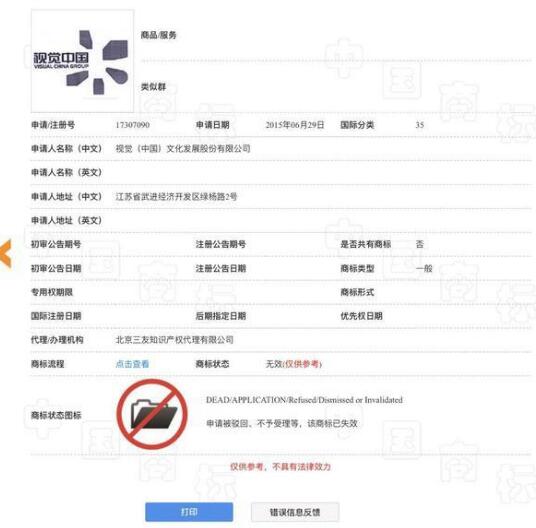 尷尬！“視覺中國(guó)”商標(biāo)注冊(cè)未獲通過