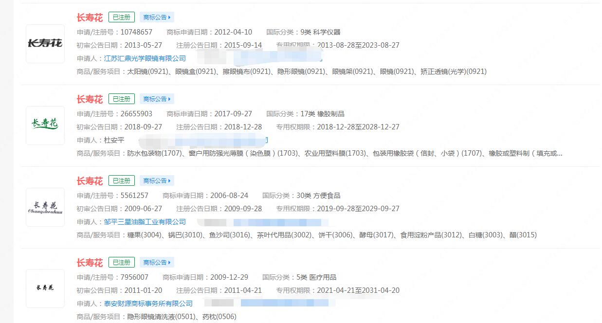長壽花食品擬A股掛牌上市，“長壽花”已被不同公司注冊商標